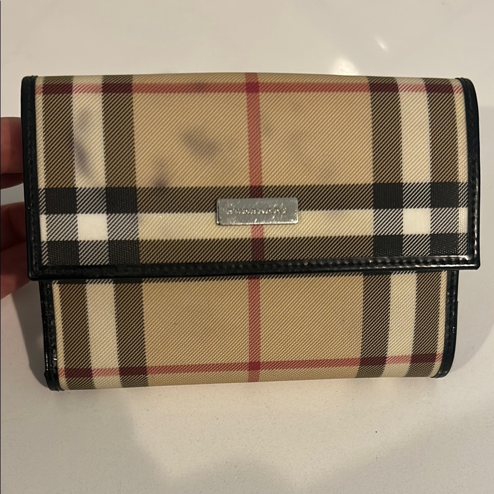 Burberry Beige and Black Checkered Wallet